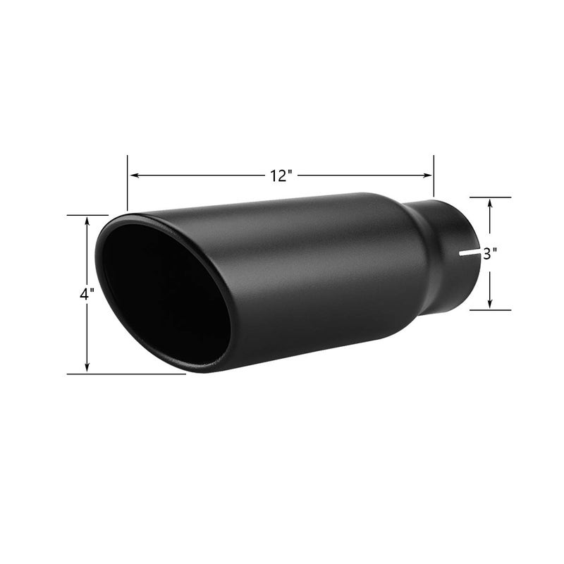 LCGP 3" Inlet Exhaust Black Tip,3" x 4" x 12" Long Clamp on Exhaust Tailpipe Tip for Truck - Image 2
